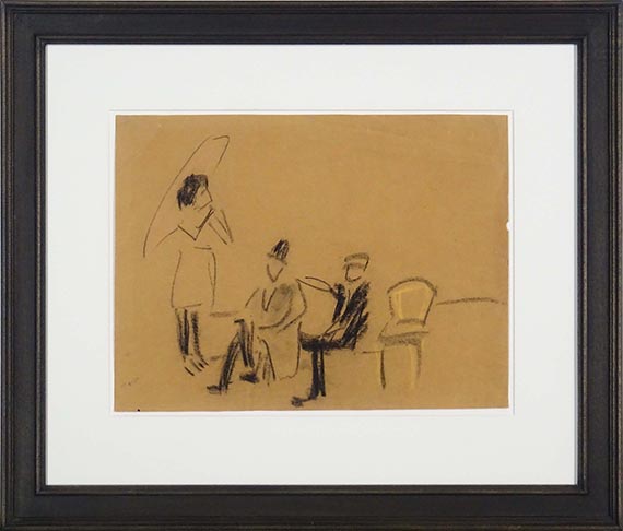 Ernst Ludwig Kirchner - Mädchen mit Sonnenschirm vor 2 sitzenden Männern - Cornice