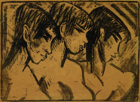 Otto Mueller - Drei Mädchen im Profil (Drei Mädchenköpfe)