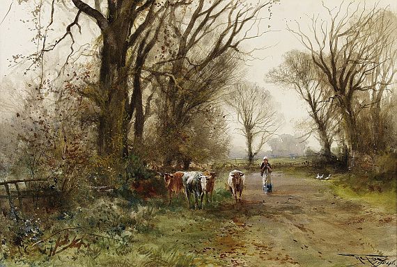 Henry Charles Fox - Landschaft mit Hirtin und Kühen