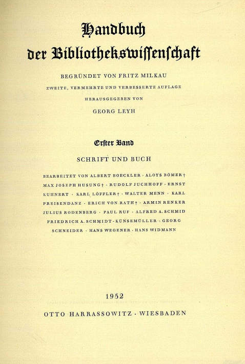 Handbuch der Bibliothekswissenschaft - Handbuch der Bibliothekswissenschaft.