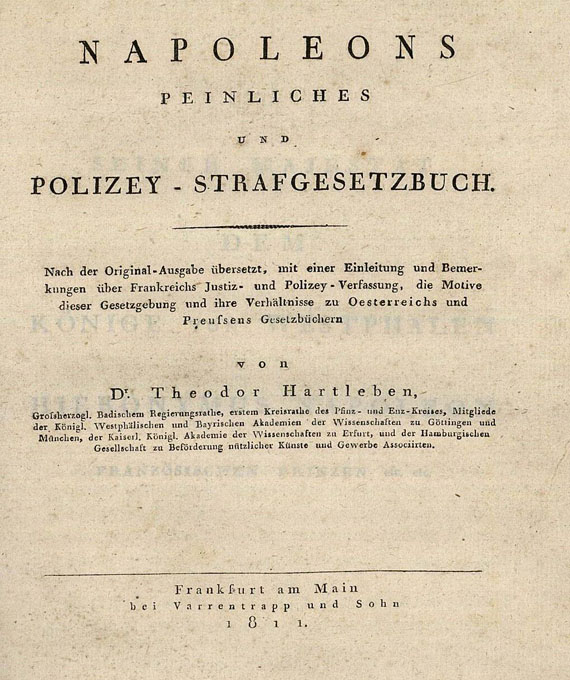 Theodor Hartleben - Napoleons peinliches Polizey-Strafgesetzbuch. 1811