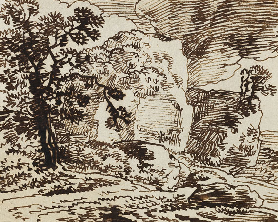 Franz Kobell - Landschaft mit Felsen und Bäumen