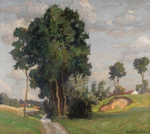 Richard Kaiser - Landschaft mit Weg und hohen Bäumen