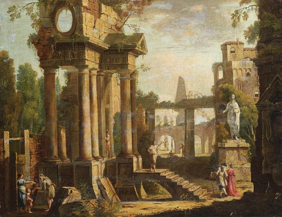 Giovanni Paolo Panini - Nachfolge - Capriccio mit antiken Ruinen und Figurenstaffage