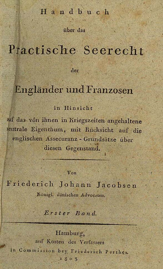 Friederich Johann Jacobsen - Handbuch Seerecht. 2 Bde. 1803