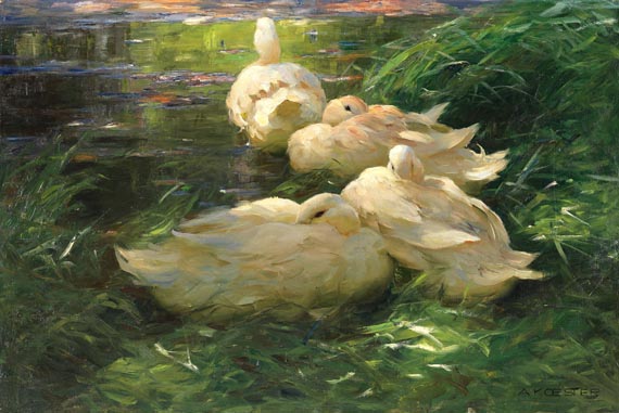 Alexander Koester - Vier Enten im Schilfwasser