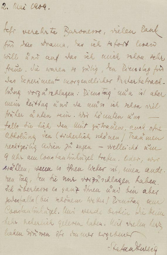 Stefan Zweig - 1 Autograph. 1909.