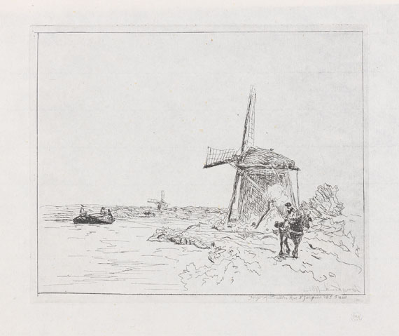 Johan Barthold Jongkind - Holländischer Treidelpfad mit Windmühlen