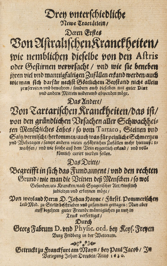 Johann Hayne - Von Astralischen Kranckheiten. 1620