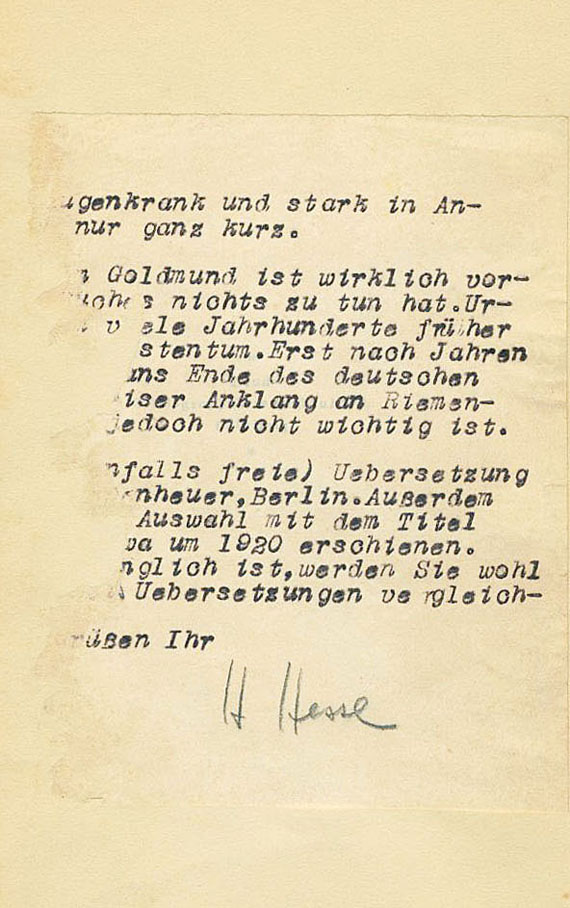 Hermann Hesse - Narziß und Goldmund. Mit masch. Brief m. U. 1930. - Altre immagini