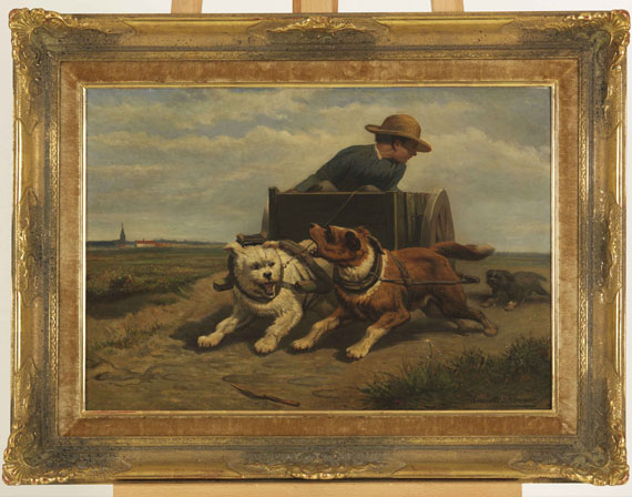 Henriette Ronner-Knip - Junge mit Hundewagen - Cornice