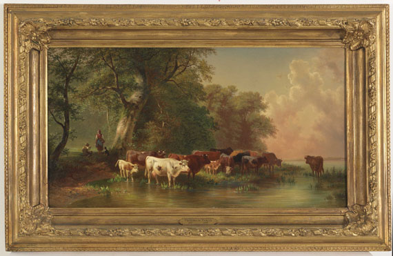 Friedrich Voltz - Mittagsrast des Viehhirten am Seeufer - Cornice
