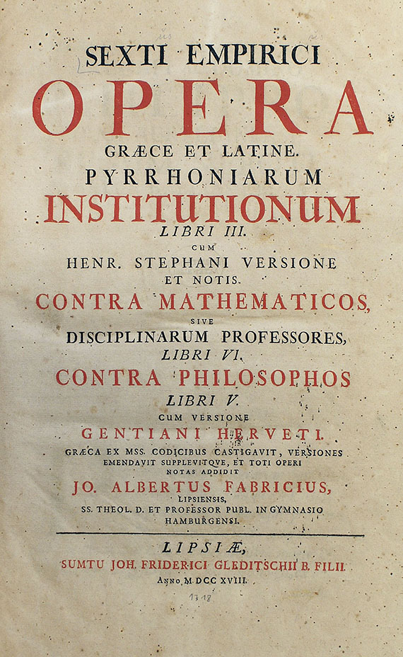  Sextus Empiricus - Opera graece et latine. 1718 - Altre immagini