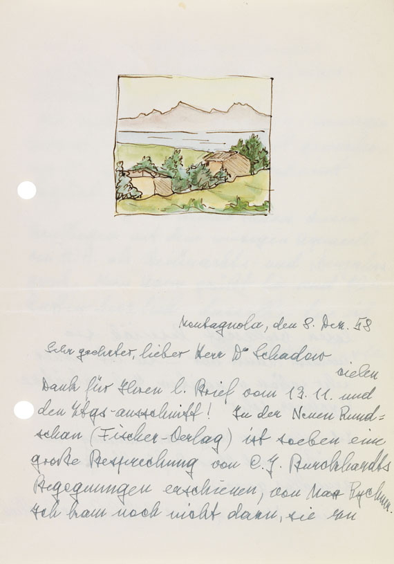 Hermann Hesse - Aquarell auf Brief von Ninon Hesse (gelocht). 1958 - Altre immagini