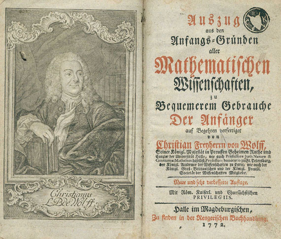 Christian von Wolff - Auszug aus den Anfangs-Gründen aller Mathematischen Wissenschaften. 1772. + Beigabe.