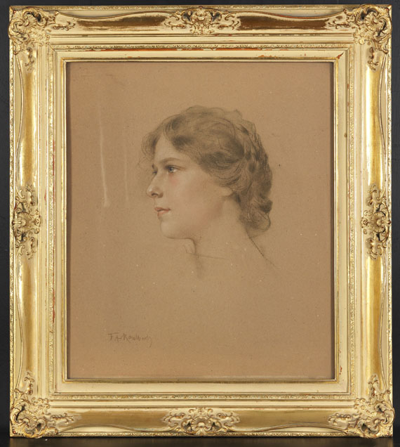 Friedrich August von Kaulbach - Porträt einer jungen Frau im Profil - Cornice