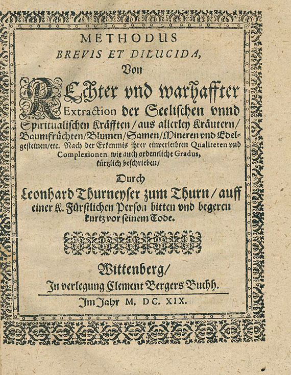 Alchemie und Okkulta - Thurneisser zum Thurn, Leonhar, Methodus brevis. 1619