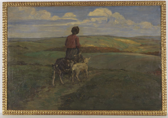 Franz Wallischeck - Mädchen mit Ziegen auf dem Heimweg - Cornice