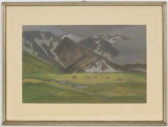 Ludwig von Hofmann - Schweizer Alpenlandschaft mit weidenden Kühen - Cornice