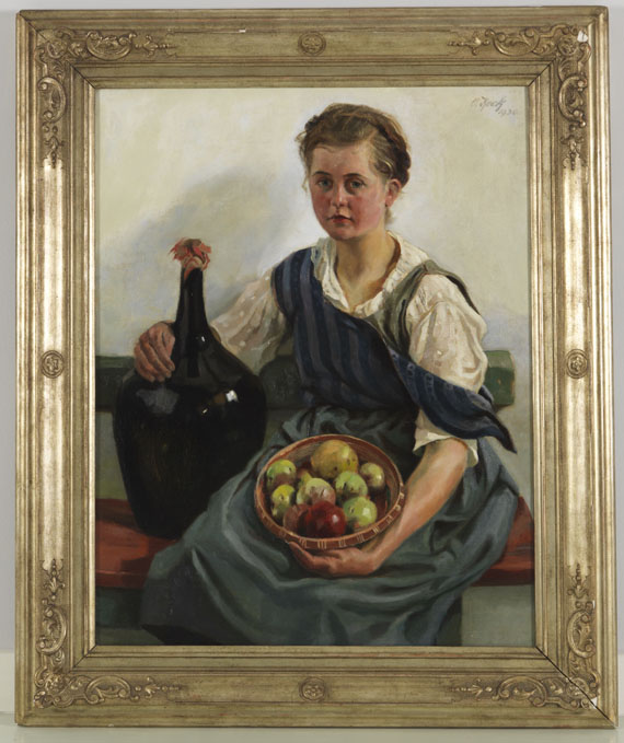 Otto Keck - Mädchen mit Obstkorb und Weinflasche - Cornice