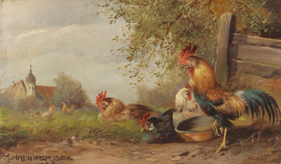 Max (Josef) Hänger - 2 Gemälde: Hühnerhof am Dorfrand. Zwei Entenpaare am Weiher - Altre immagini