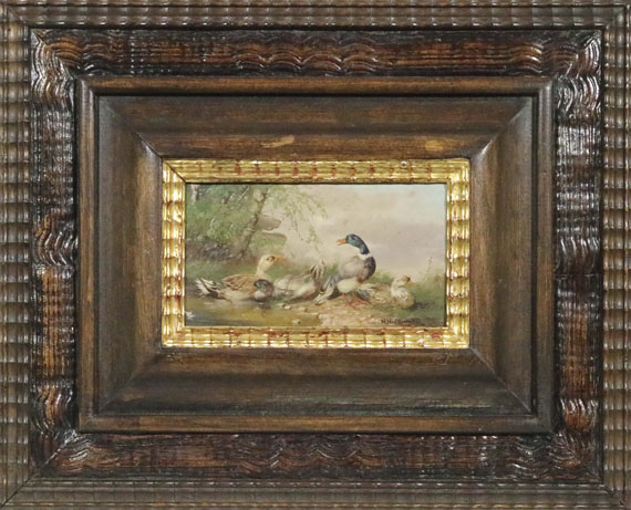 Max (Josef) Hänger - 2 Gemälde: Hühnerhof am Dorfrand. Zwei Entenpaare am Weiher - Cornice