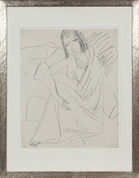 Ernst Ludwig Kirchner - Sitzende Frau im Badetuch am Strand - Cornice