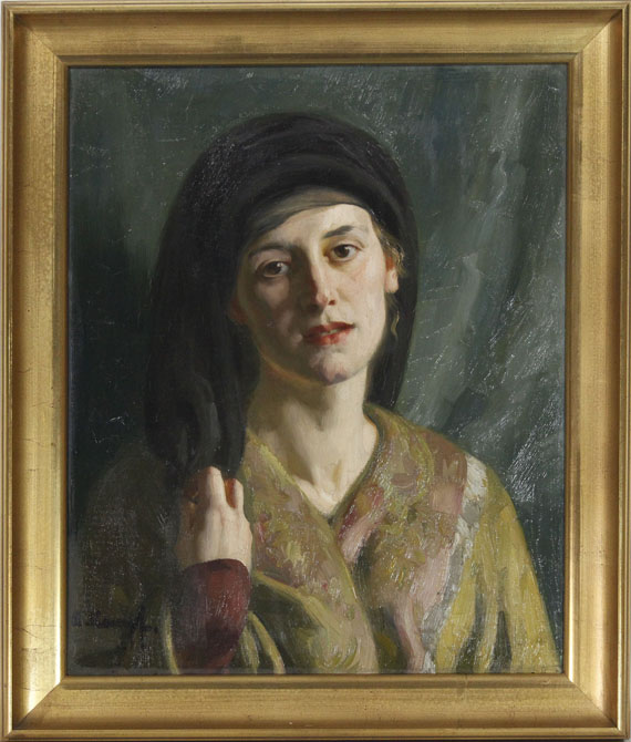 Arthur Kampf - Porträt einer Frau in orientalischem Gewand - Cornice