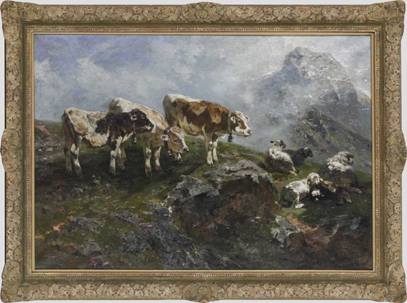 Anton Braith - Kälber und Schafe im Hochgebirge - Cornice