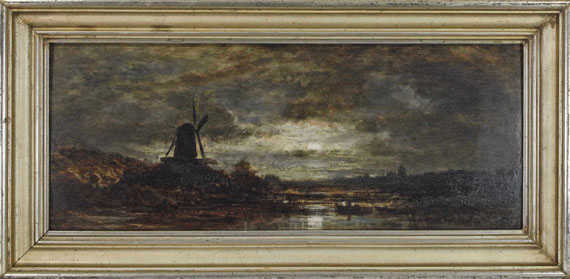 Eduard Schleich d. Ä. - Holländische Flusslandschaft mit Mühle bei Mondschein - Cornice