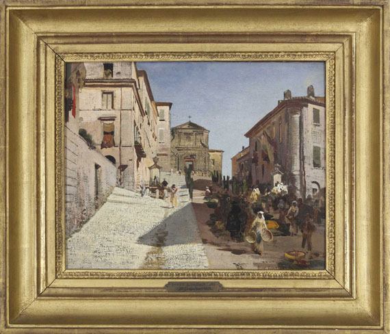 Oswald Achenbach - Ansicht von Genzano mit der Kirche Santa Maria della Cima - Cornice