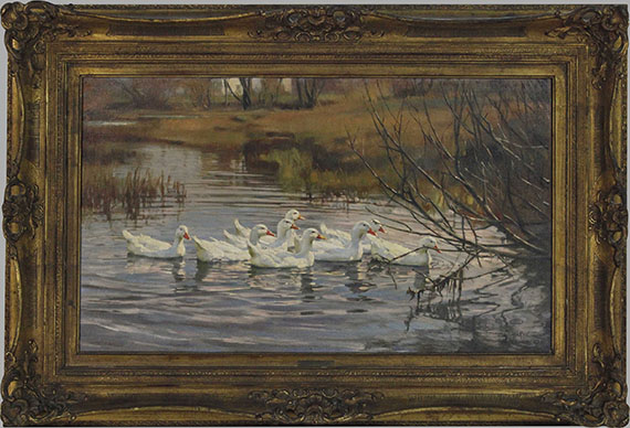 Franz Gräßel - Weiße Enten im Wasser - Cornice