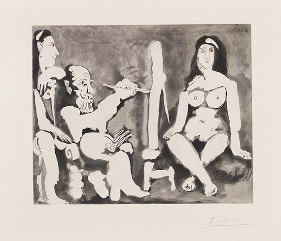 Pablo Picasso - Le peintre et son modèle avec une sprectatrice au bandeau