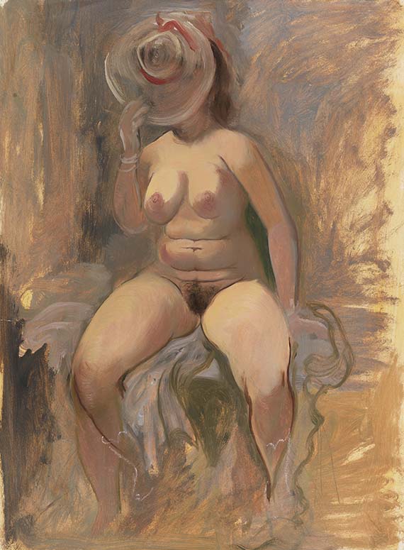 George Grosz - Sitzender Akt mit Hut