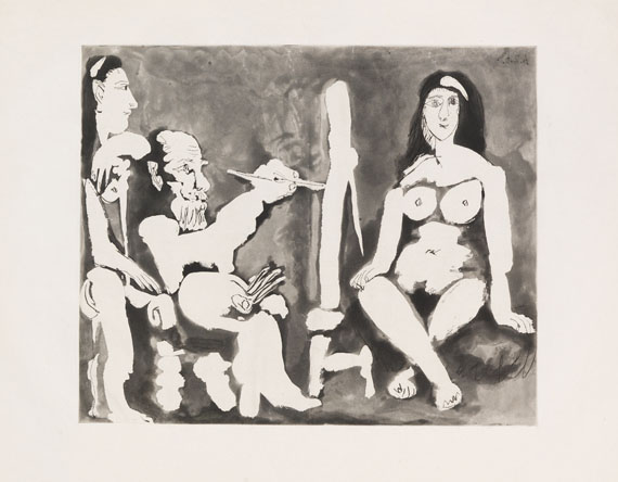Pablo Picasso - Peintre et modèle avec une spectatrice au bandeau