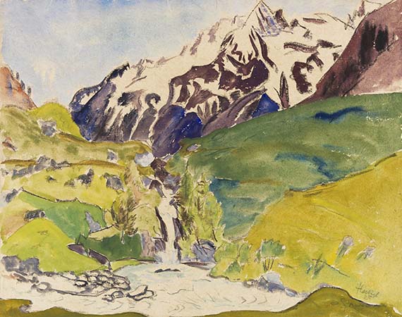 Erich Heckel - Bergwasser (Wasserfall und Berge im Maggiatal)