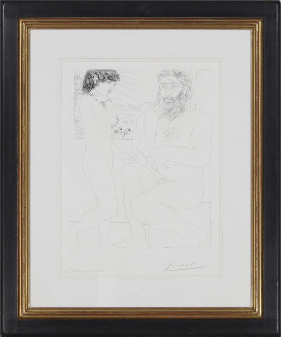 Pablo Picasso - Sculpteur songeant, modèle aux cheveux noirs et bol avec trois anémones - Cornice