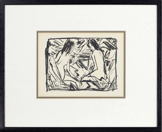 Otto Mueller - Ein sitzendes und ein kniendes Mädchen unter Blättern - Cornice