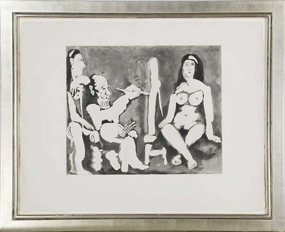 Pablo Picasso - Peintre et modèle avec une spectatrice au bandeau - Cornice