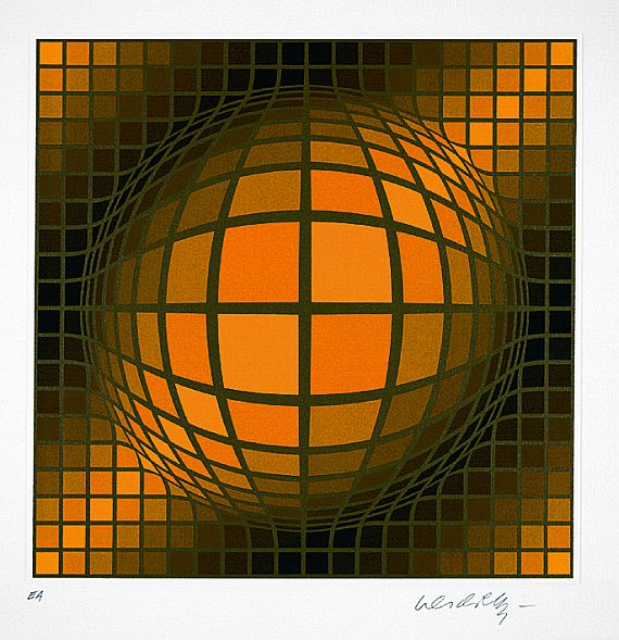 Victor Vasarely - Kugel gelb gold