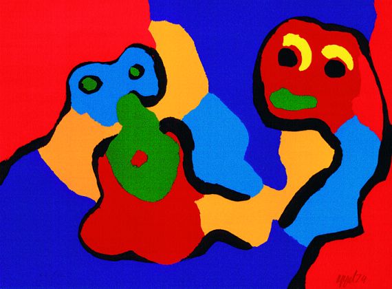 Karel Appel - 2 Bll.: Lovers in the sky. Komposition mit Figur