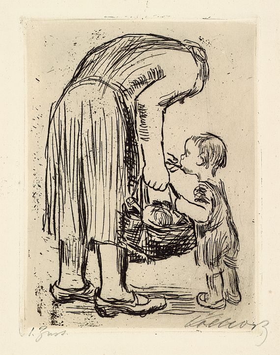 Käthe Kollwitz - Stehende Mutter, ihr Büblein fütternd