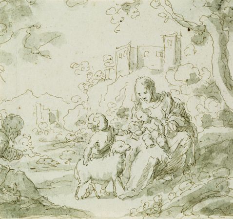  Italienisch - Die Heilige Familie mit dem kleinen Johannes