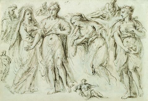 Bartholomäus Ignaz Weiss - 4 weibliche Figuren und Figurenstudien