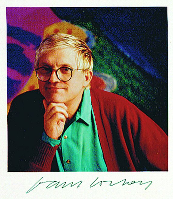 Jim McHugh - 2 Bll.: Porträt von David Hockney. David Hockney with his dogs, Stanley and Boodgie