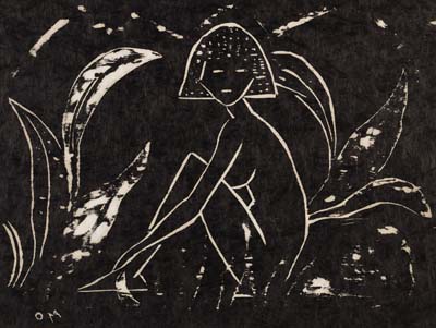 Otto Mueller - Mädchen zwischen Blattpflanzen (Mädchen im Schilf). 1912
