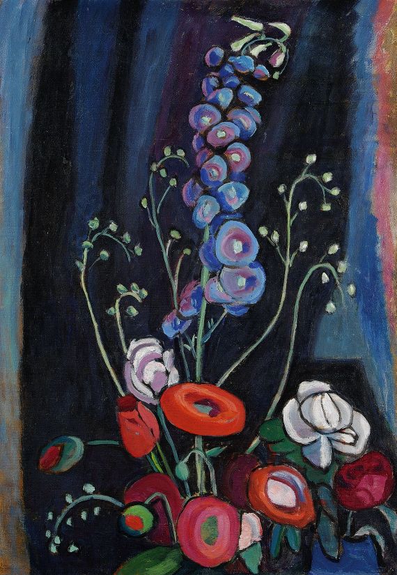 Gabriele Münter - Sommerblumen auf Schwarz (Rittersporn und Mohn)