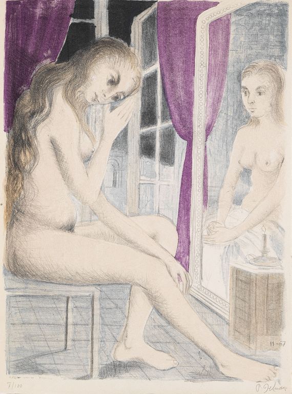 Paul Delvaux - Mauve Curtains