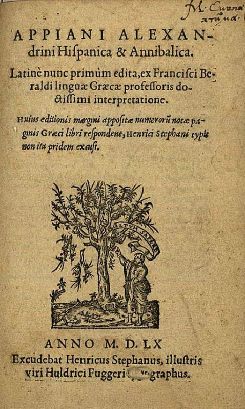 Appianus Alexandrinus - Hispanica & Annibalica. 1560.