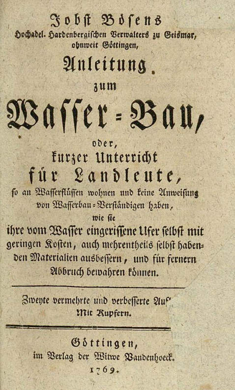 Jobst Böse - Anleitung zum Wasserbau. 1769.